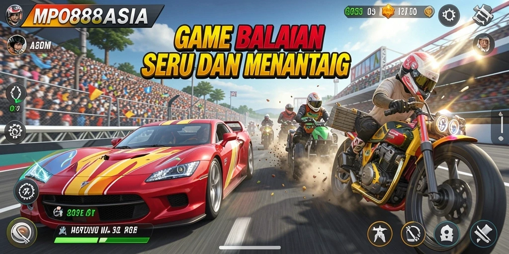 Screenshot menampilkan aksi balapan seru di MPO88ASIA.