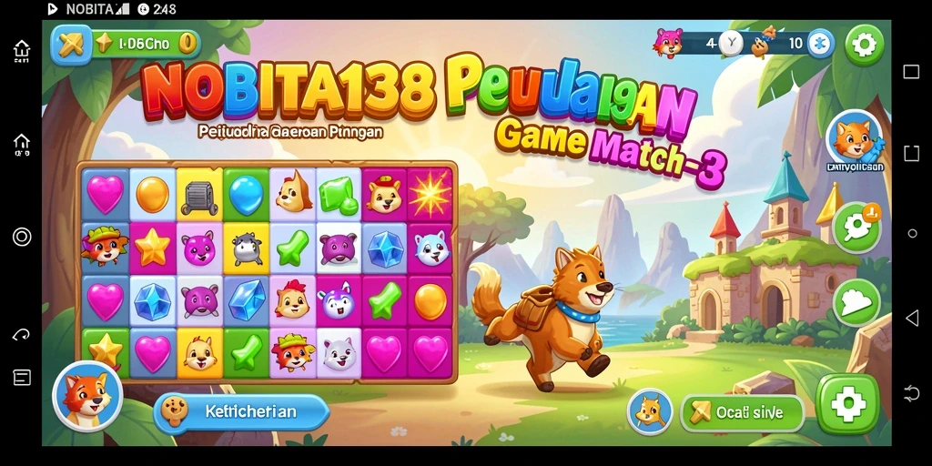 Tampilan gameplay seru NOBITA138 dengan permata berwarna-warni.