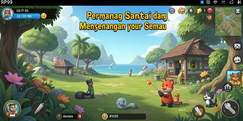 Screenshot menunjukkan gameplay santai dan interaktif dari RP99.